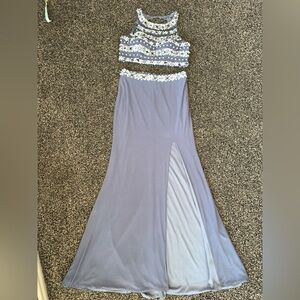 Embellished Two-Piece Beaded Crop Top and Skirt Set - Gray